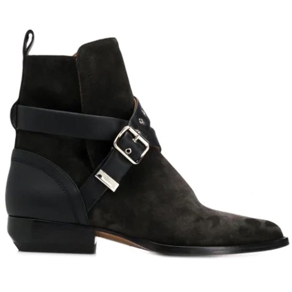 CHLOE - RYLEE BUCKLE-STRAP ANKLE BOOTS IN BLACK & GREY - Picture 6 of 7
